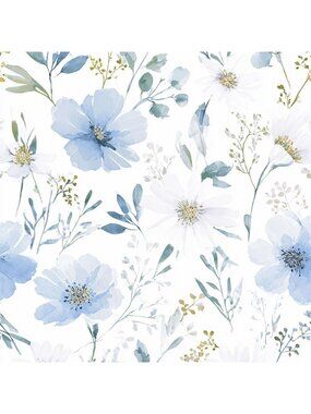 Light Blue Floral Peel and Stick Wallpaper | Self-Adhesive Removable Watercolor